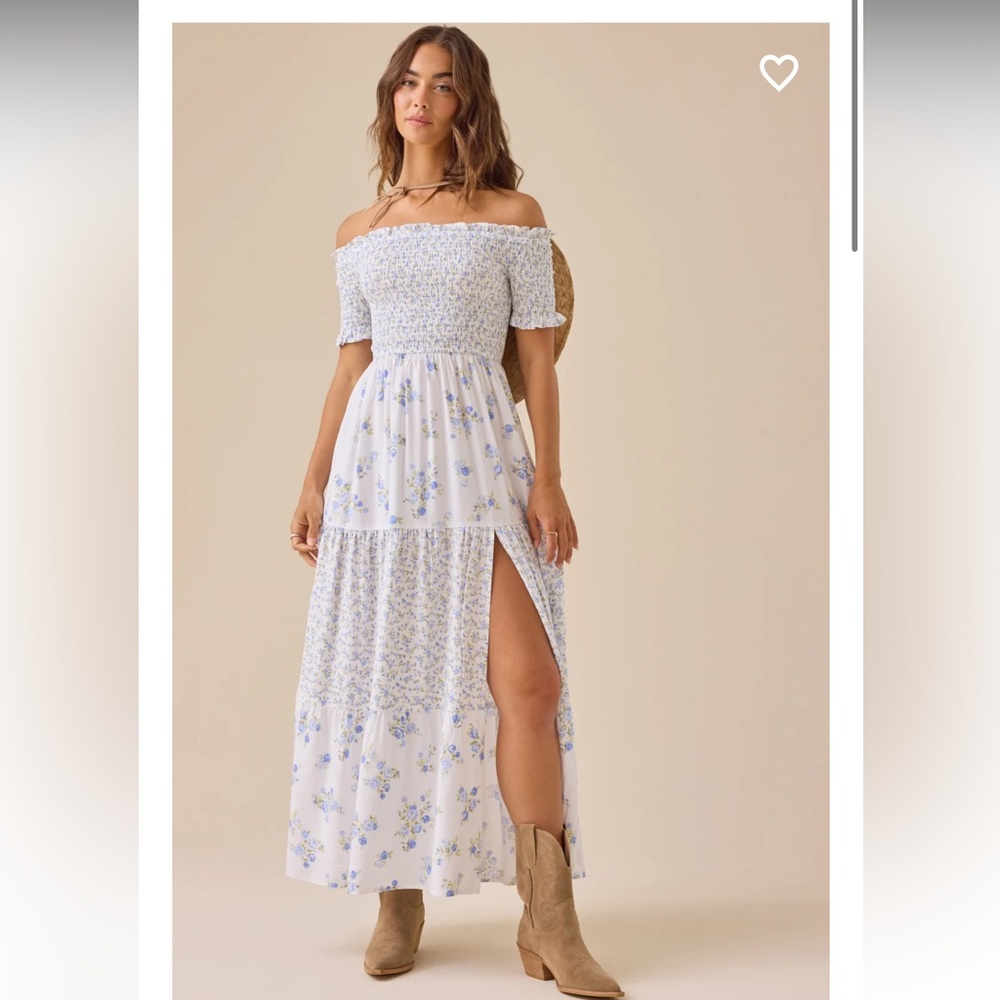 Aria Floral Ivory and Blue Dress Altar'd State